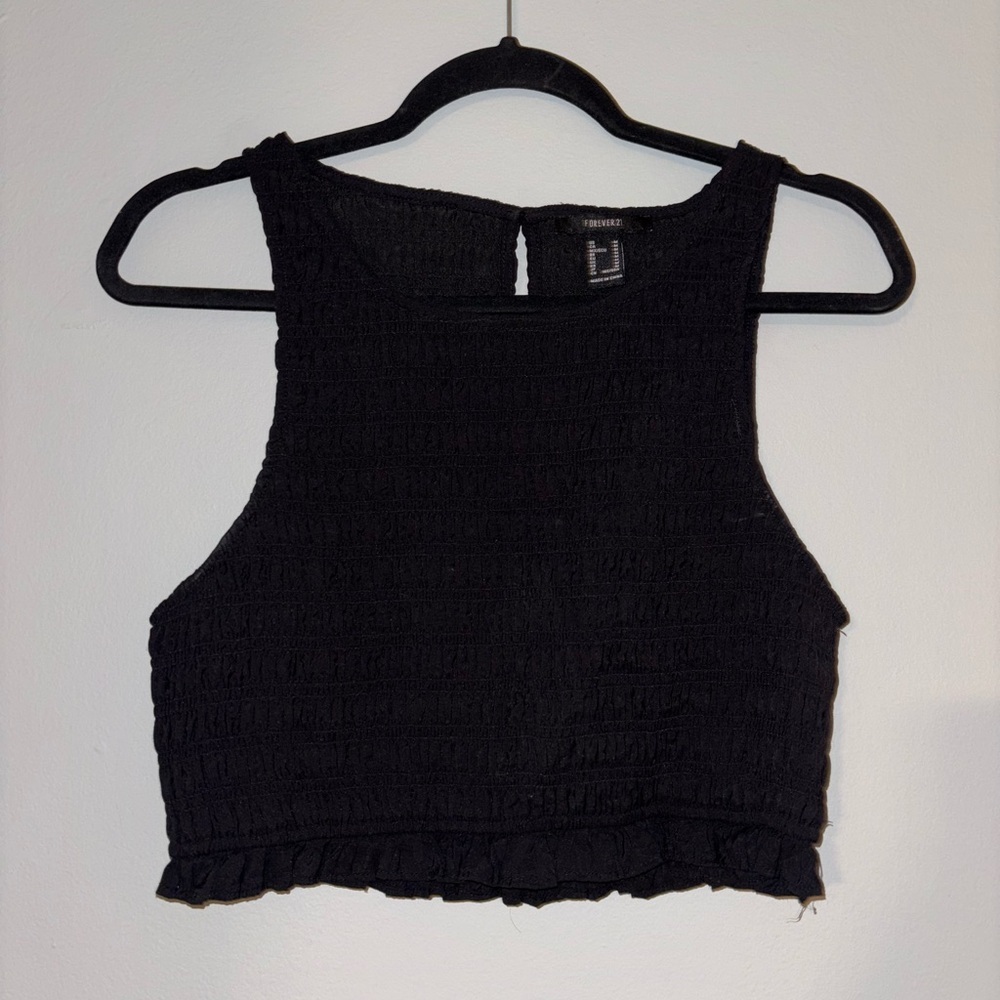 Forever 21 Textured Sleeveless Black Crop Top